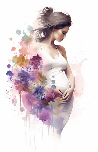 pregnant woman with flowers in her belly. generative ai.